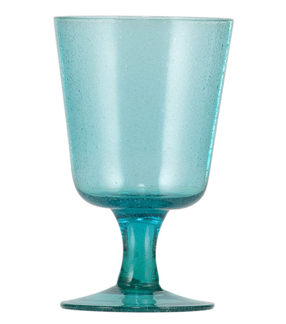 blue recycled glass wineglass