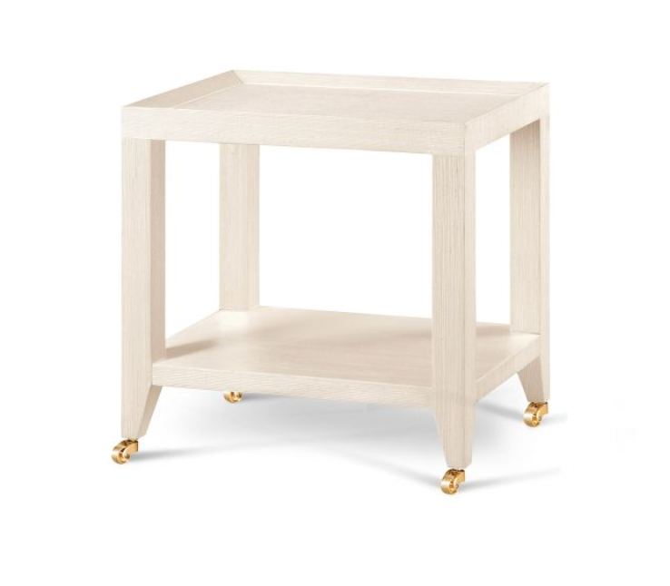 grasscloth tea table with brass casters