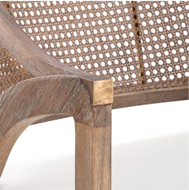 detail of driftwood finish and brass detail