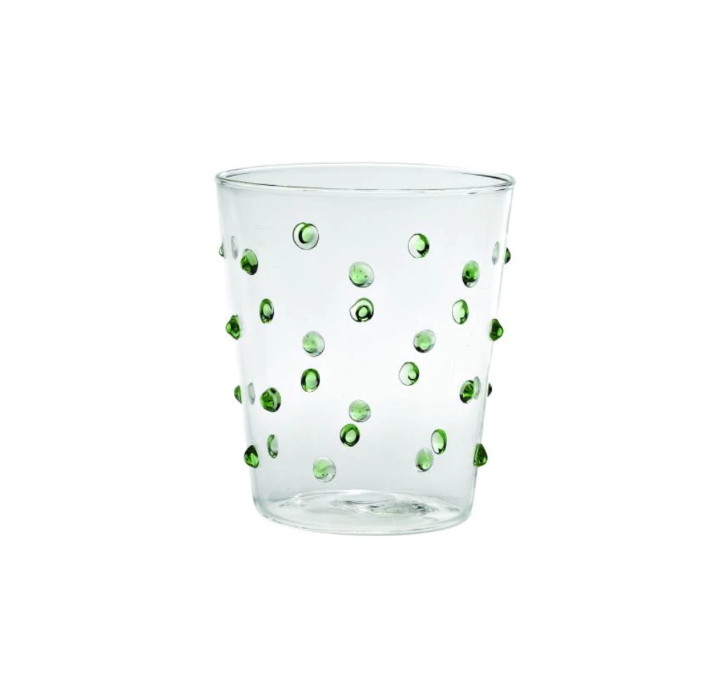 green dotted tumbler style glassware