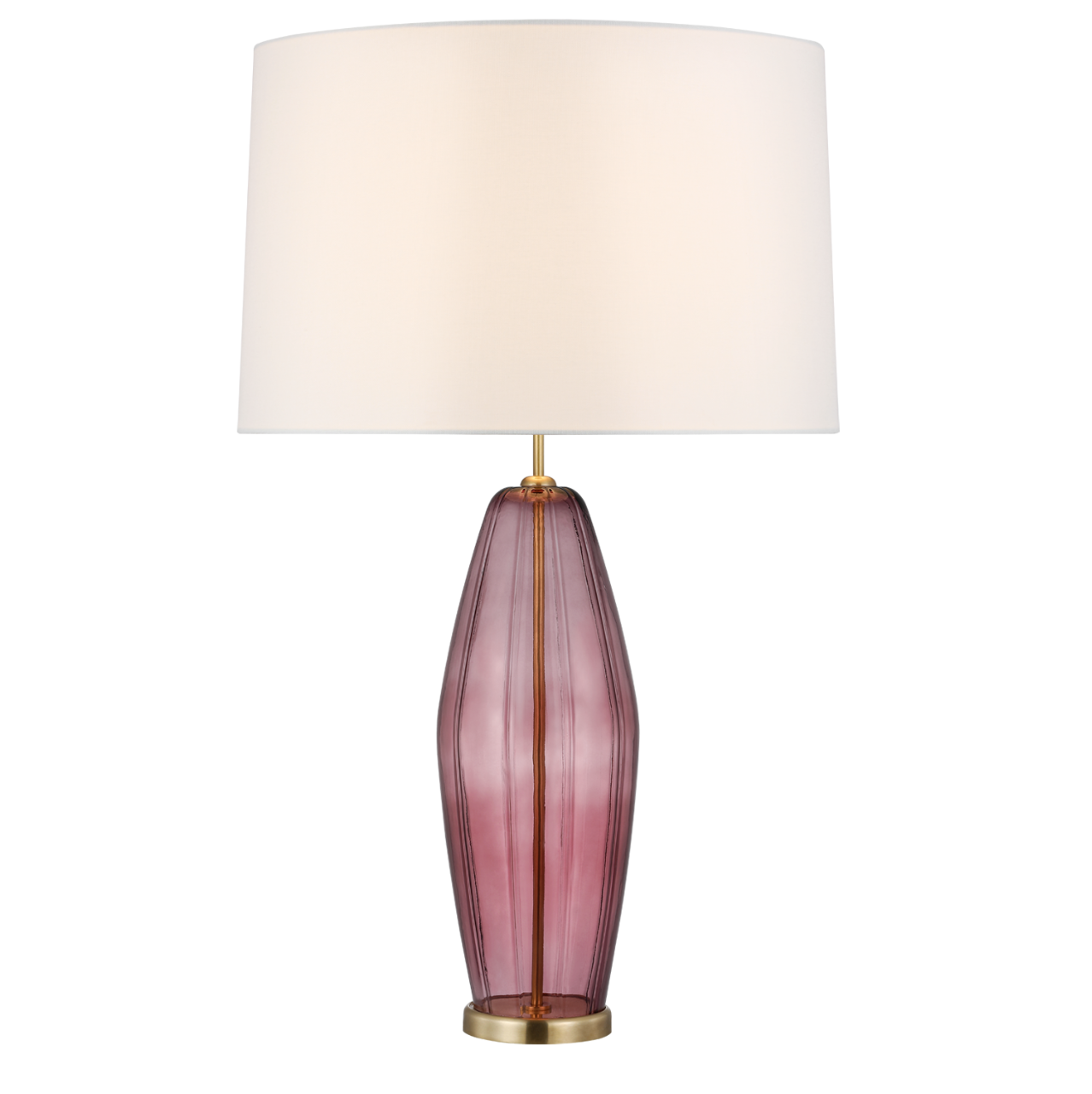 purple clear glass table lamp with linen shade