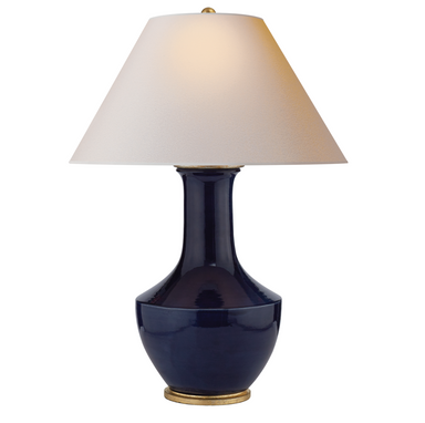 dark blue table lamp with paper shade