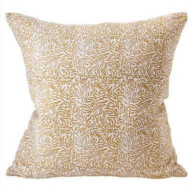 saffron color printed linen pillow