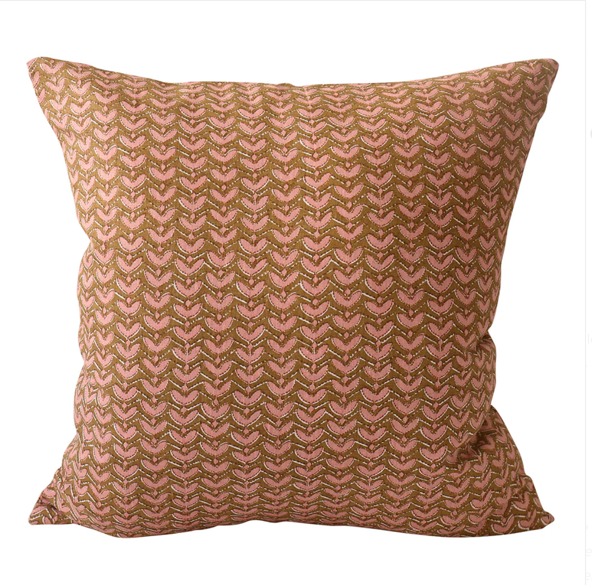 peach and umber block print square pillow