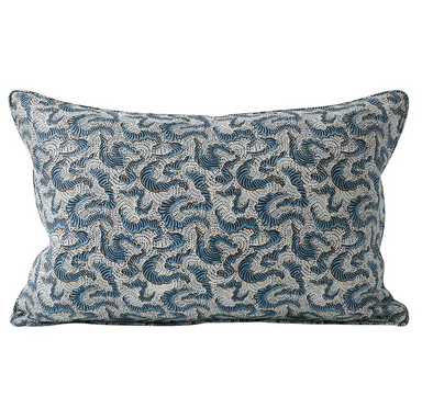 blue patterned lumbar pillow