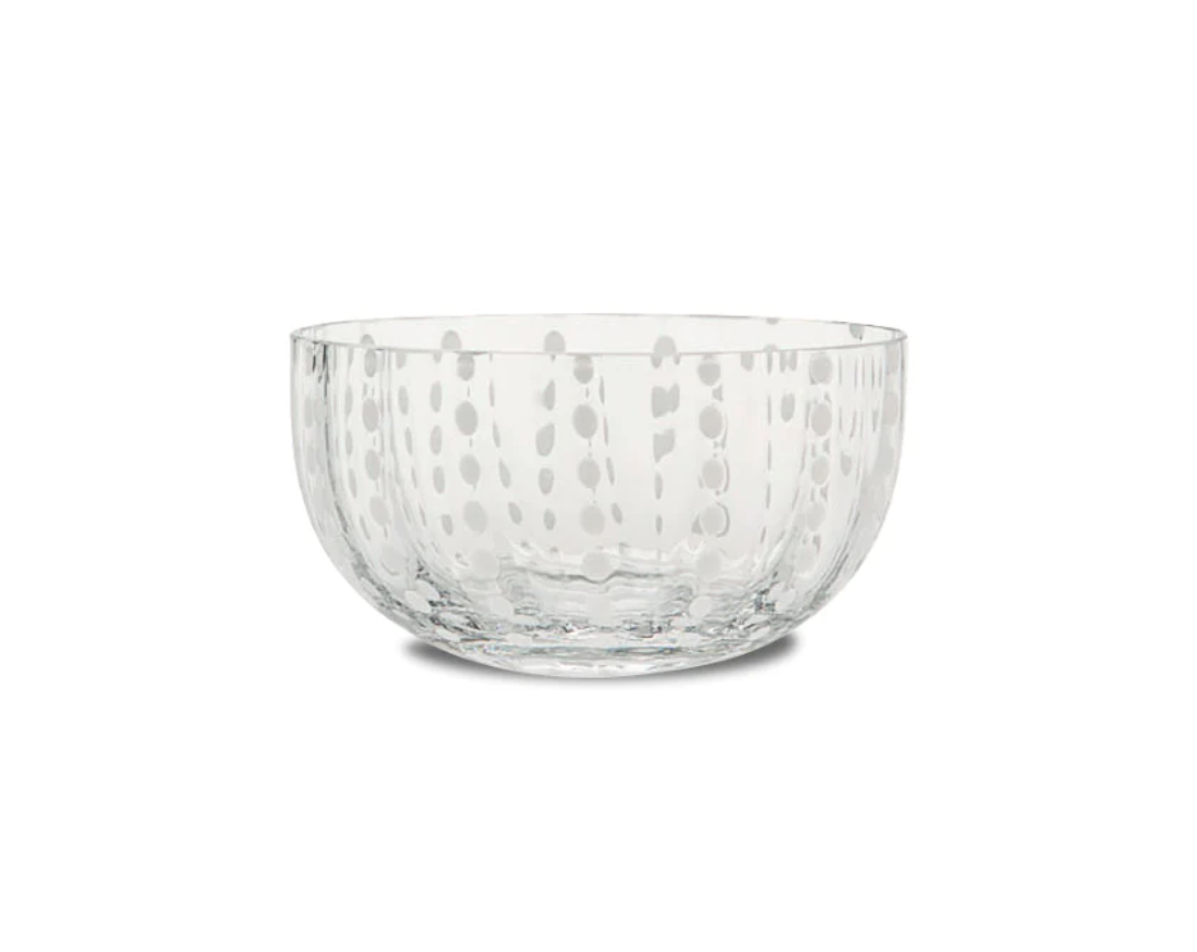 clear murano glass bowl with white dots