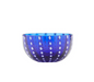 transparent cobalt blue murano glass bowl with white dots