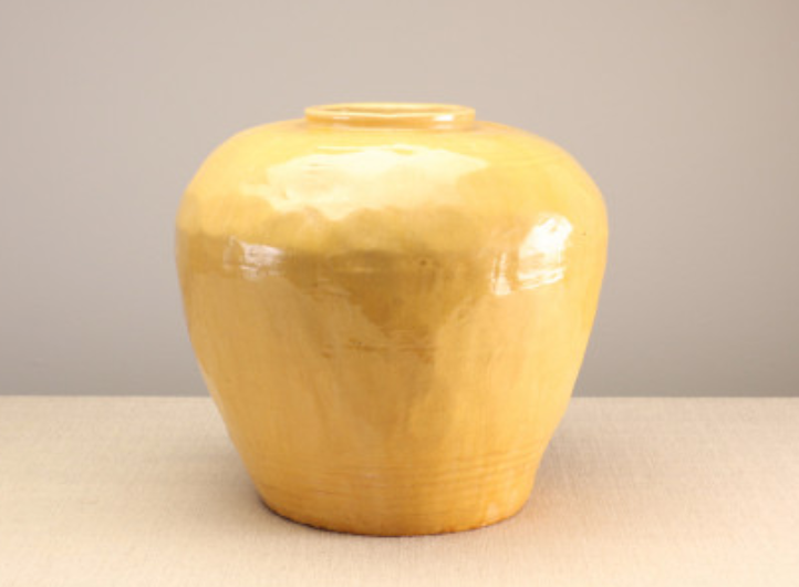 large yellow chinese pottery jar