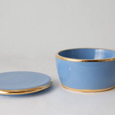 glossy cerulean lidded box with gold lustre accent