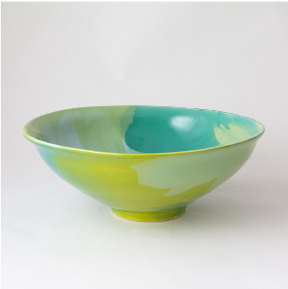 side view of green and blue bowl
