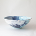 side view of blue and white bowl