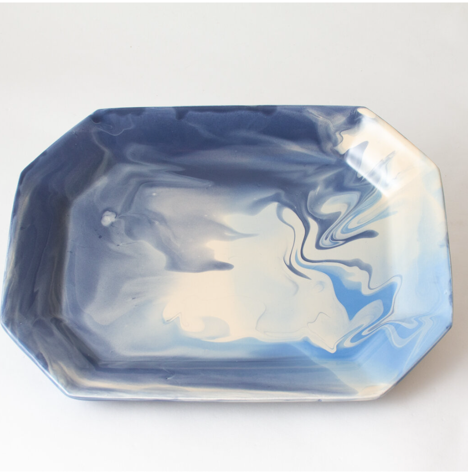 blues and white ceramic tray