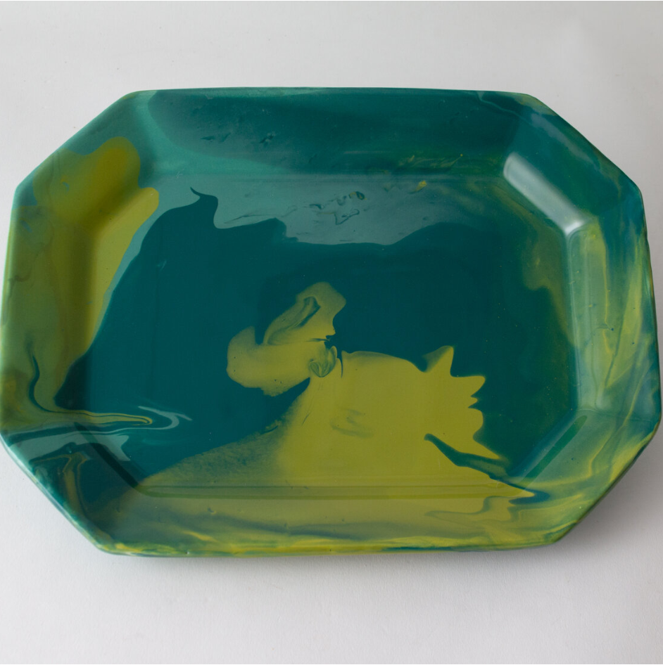 greens and blues ceramic tray