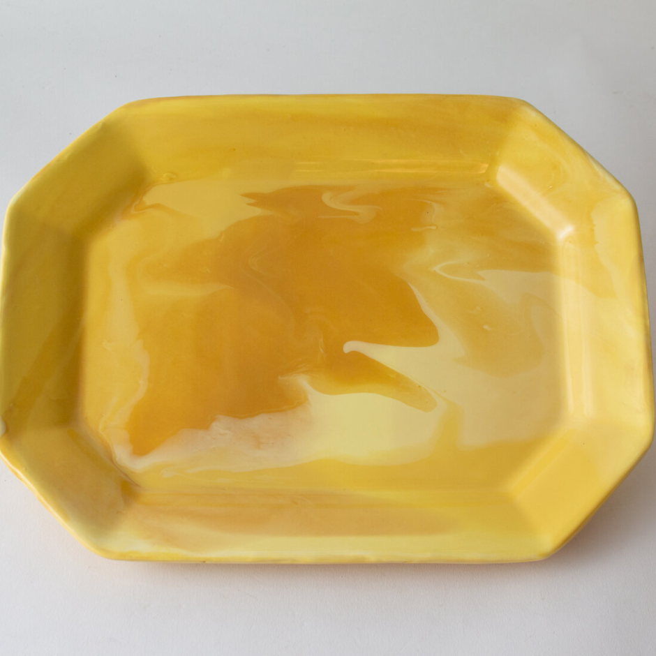 yellow marbleized ceramic tray