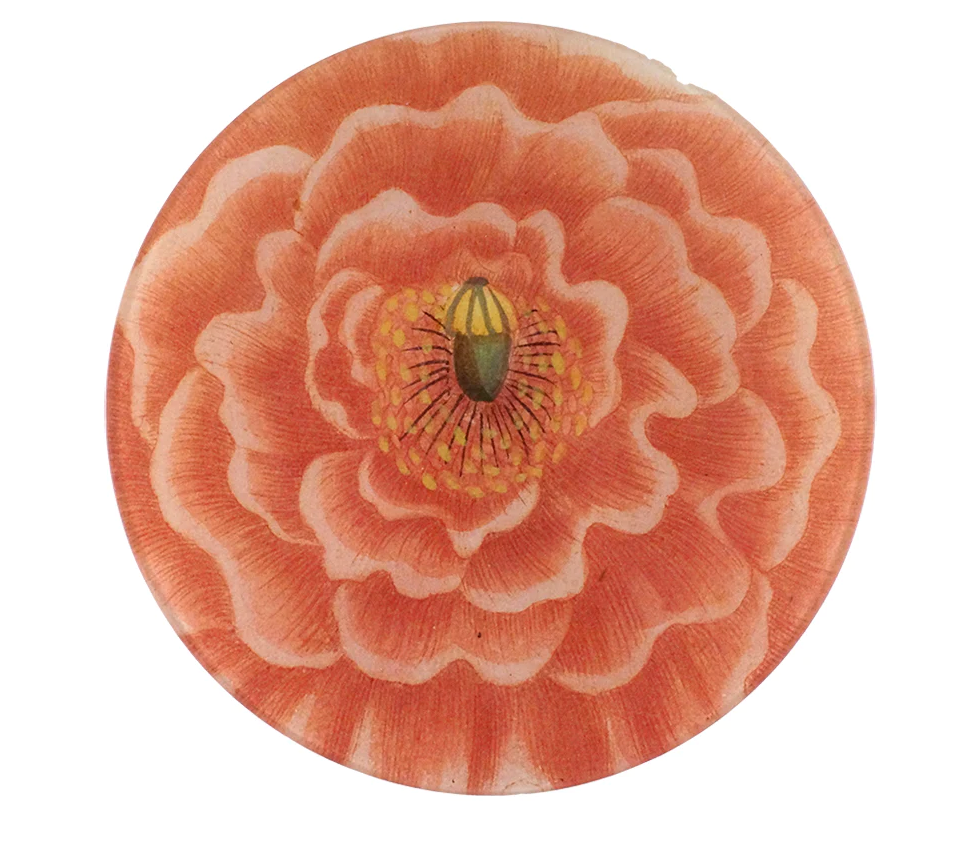 pink poppy image on round decoupage plate