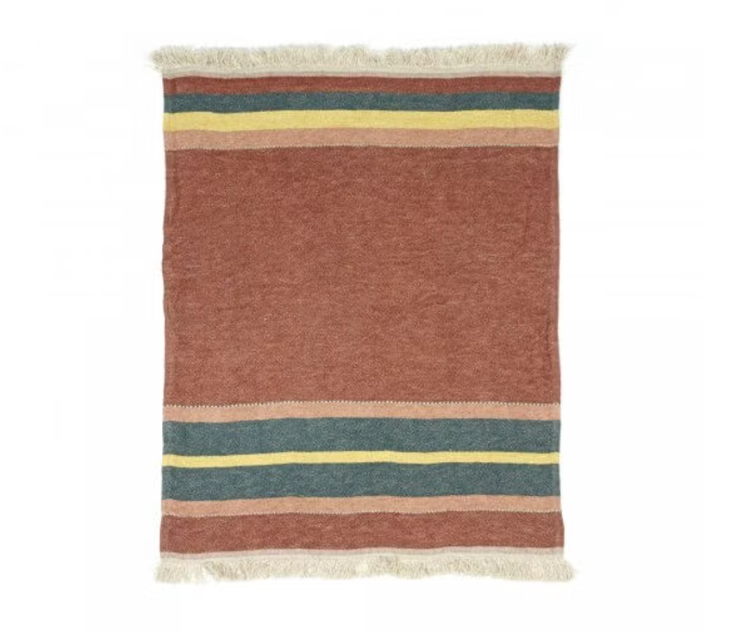 old rose striped Belgian linen towel