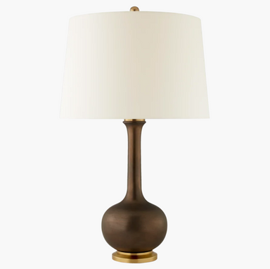 ceramic lamp in bronze finish with brass base and finial