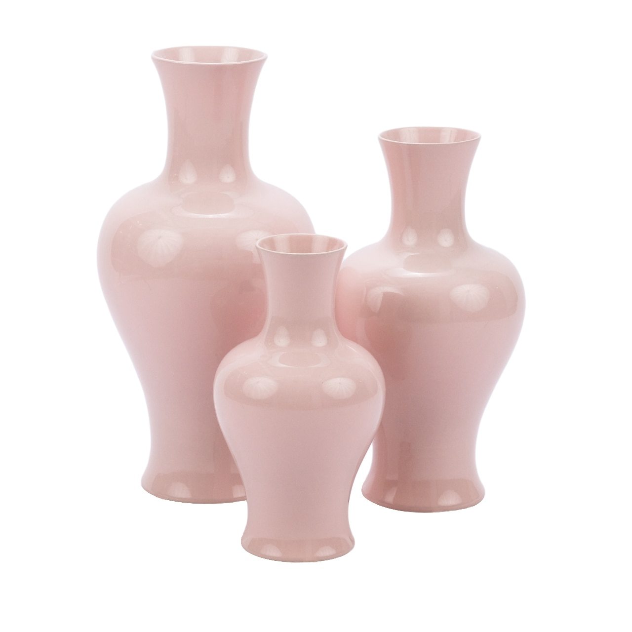 trio of blush pink ceramic vases