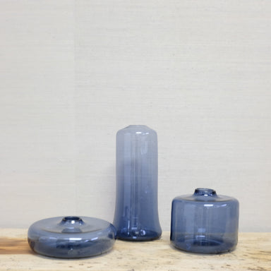 transparent blue glass jars