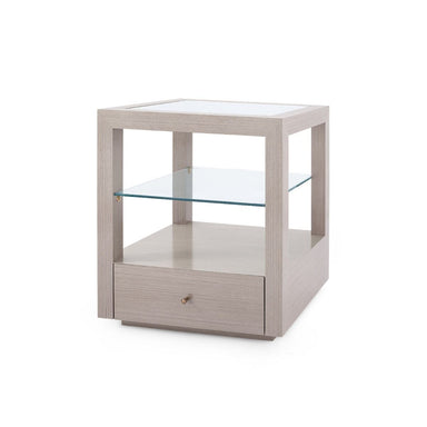 side table with glass top and shelf and one drawer