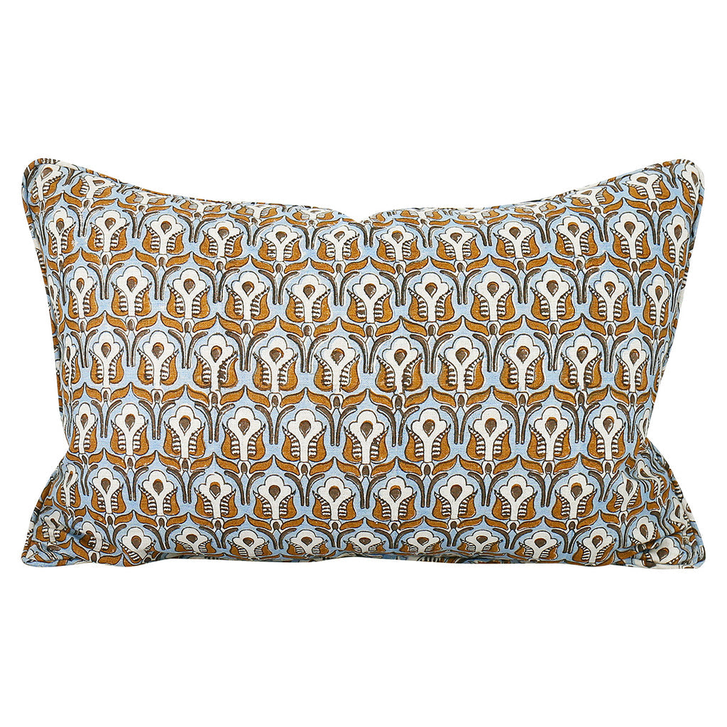 pale blue and brown lumbar pillow