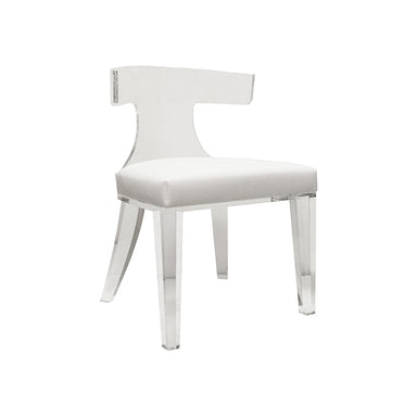white upholstered seat and acrylic frame klismos chairchair