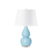 blue ceramic gourd table lamp with linen shade