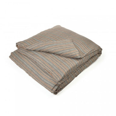 striped duvet cover in Belgian linen, charcoal, sienna and green