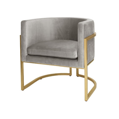 gold-finish metal and grey velvet barrel chair