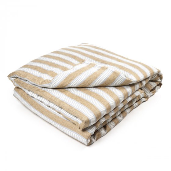striped brown, ivory and blue linen duvet cover