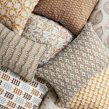 collection of block printed pillows