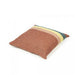 Belgian linen square pillow with a russet background and pale rose, chartreuse and teal stripes