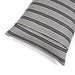 black and ivory striped linen sham, showing the envelope closure